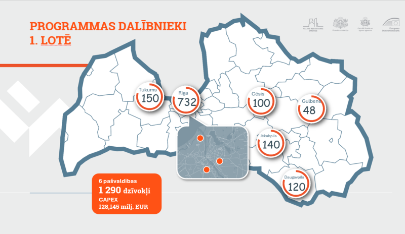 Latvijas konturā iezīmētas vietas, kur būs īres dzīvokļi pirmajā lotē