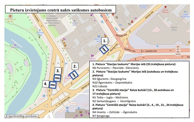 Pieturu izvietojums centrā nakts satiksmes autobusiem