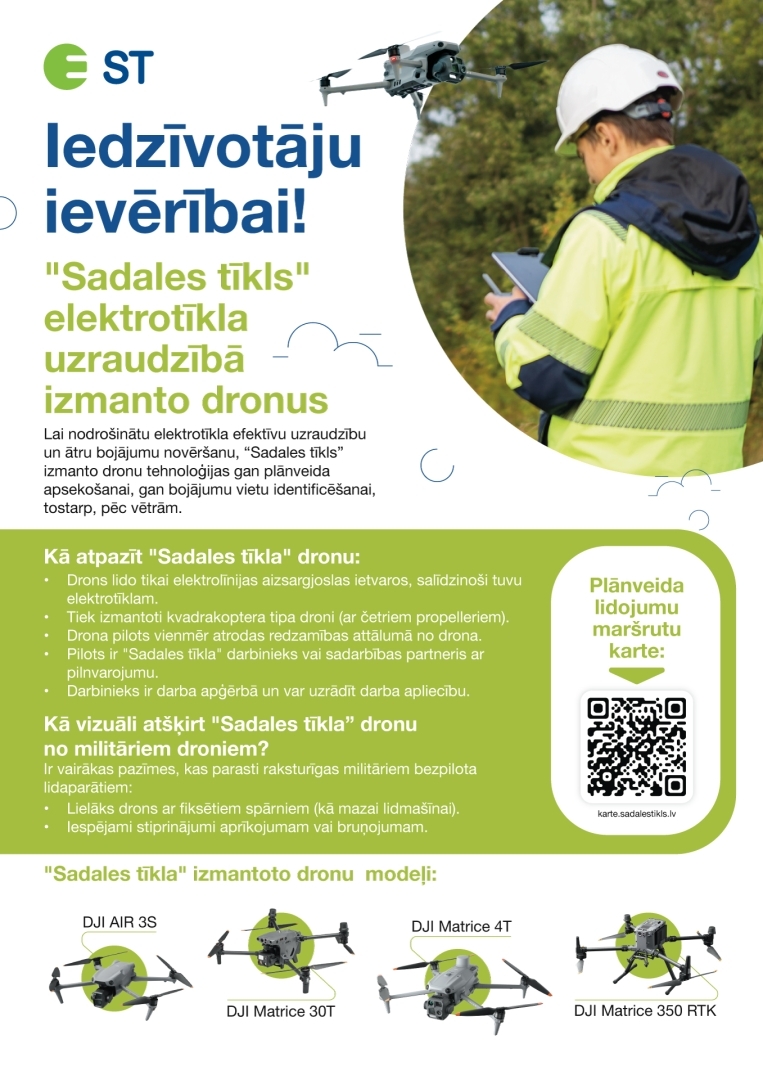 AS "Sadales tīkls" no jūlija sāks regulāro gaisvadu elektrolīniju apsekošanas sezonu.