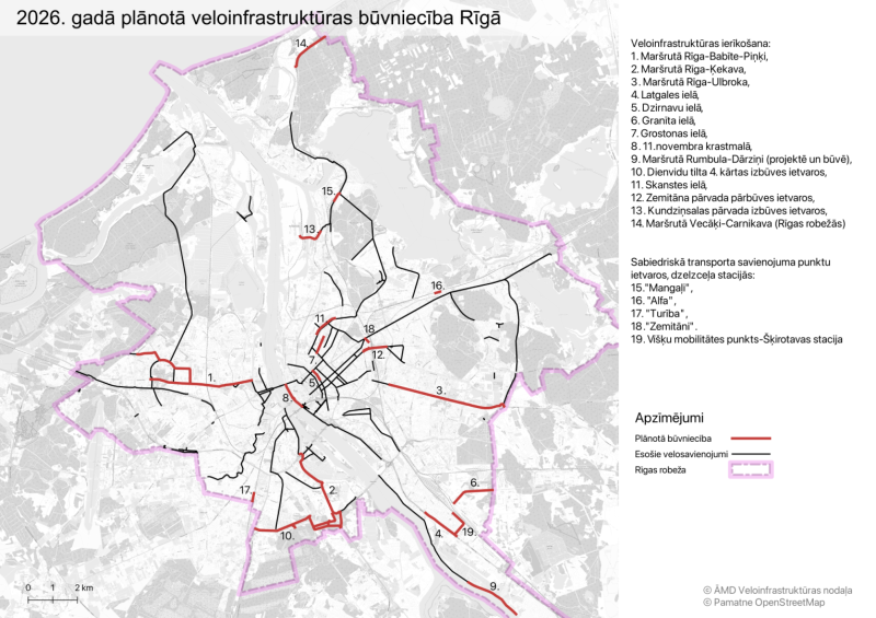 2026.gadā plānotā veloinfrastruktūras būvniecība Rīgā