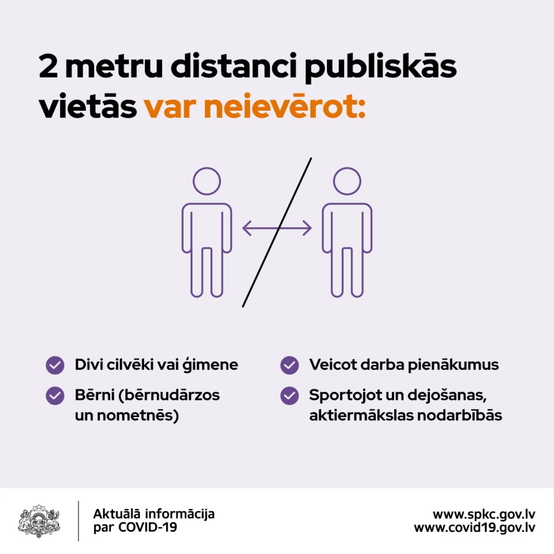 2 metru distanci publiskās vietās var neievērot