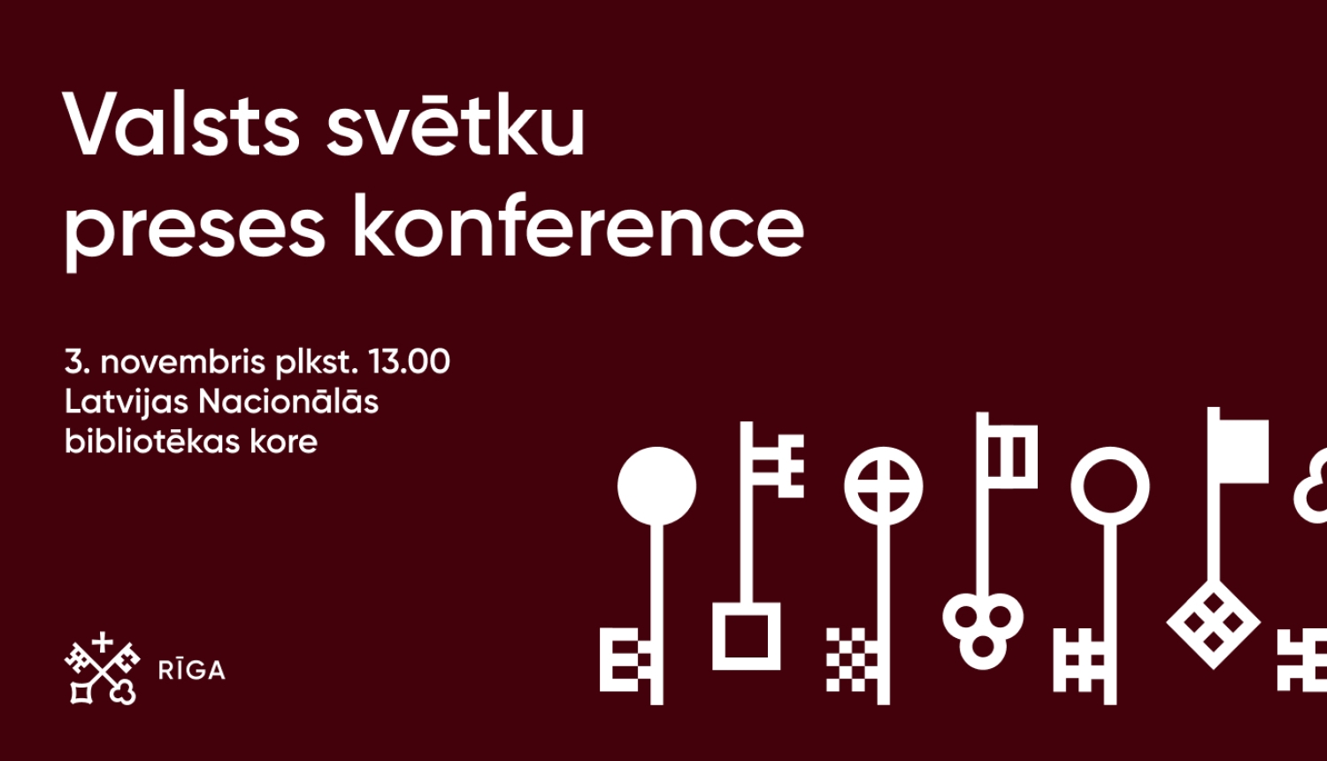 Vizuālis ar informāciju par preses konferences norises vietu un lailku