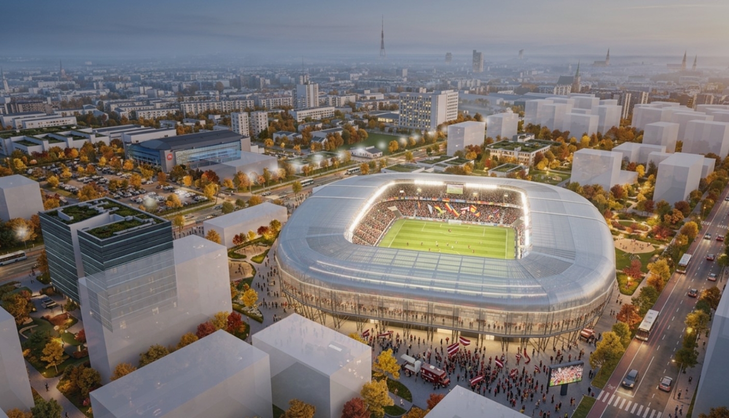 Vizualizācija ar futbola stadiona atrašanās vietu Skanstē