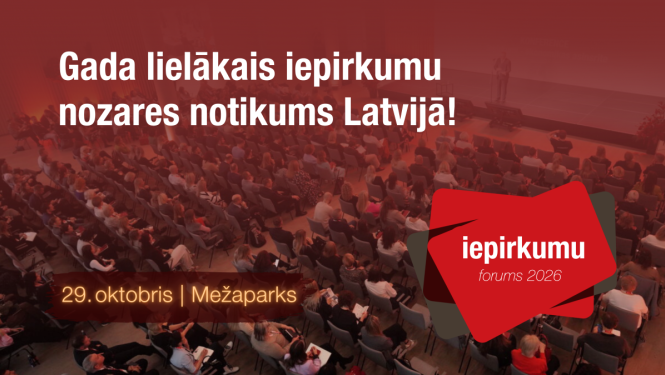Foruma vizuālis ar nosaukumu "Gada lielākais iepirkumu nozares notikums Latvijā"