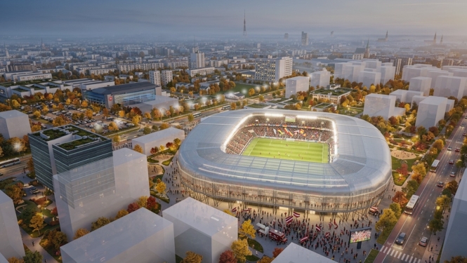 Vizualizācija ar futbola stadiona atrašanās vietu Skanstē