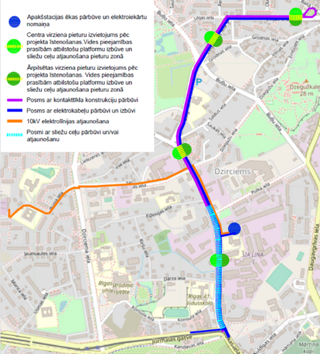 5.tramvaja maršruta pārbūves karte