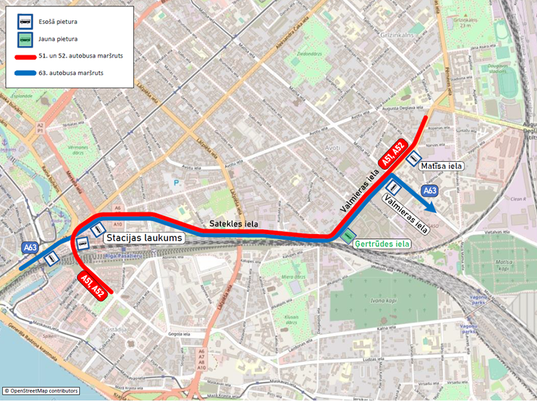 Kkarte 51., 52. un 63. autobusa maršrutā  jauna pieturvieta