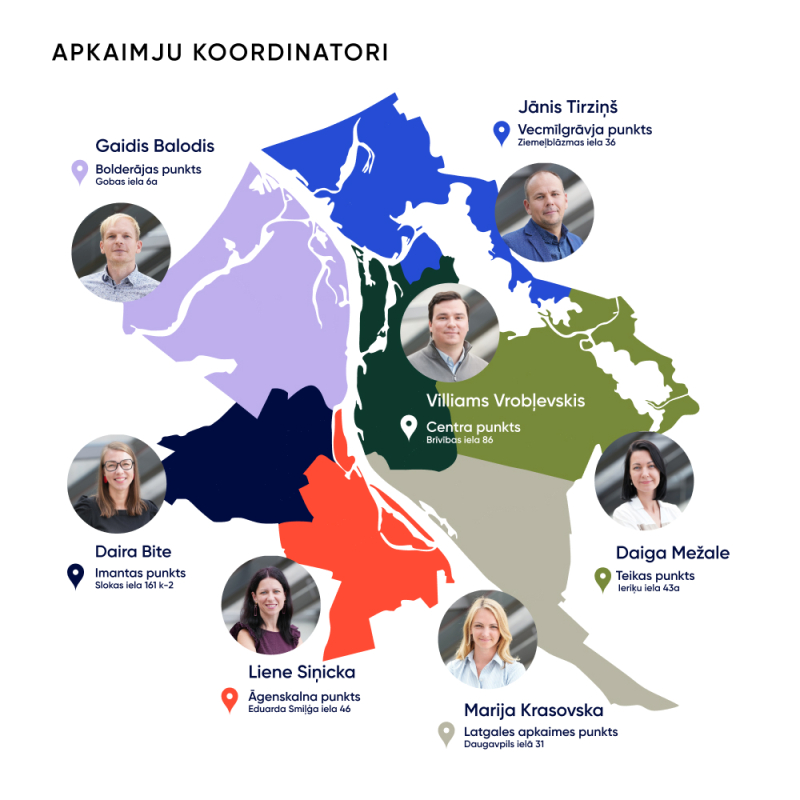 Karte ar apkaimju koordinatoru fotogrāfijām