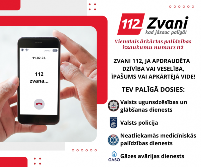 Ārkartas gadījumos zvani 112