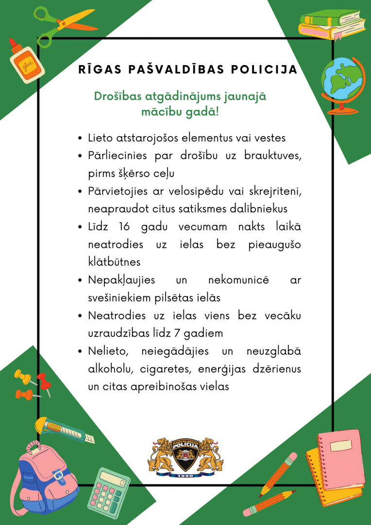 Drošības atgādinājumi jaunajā mācību gadā