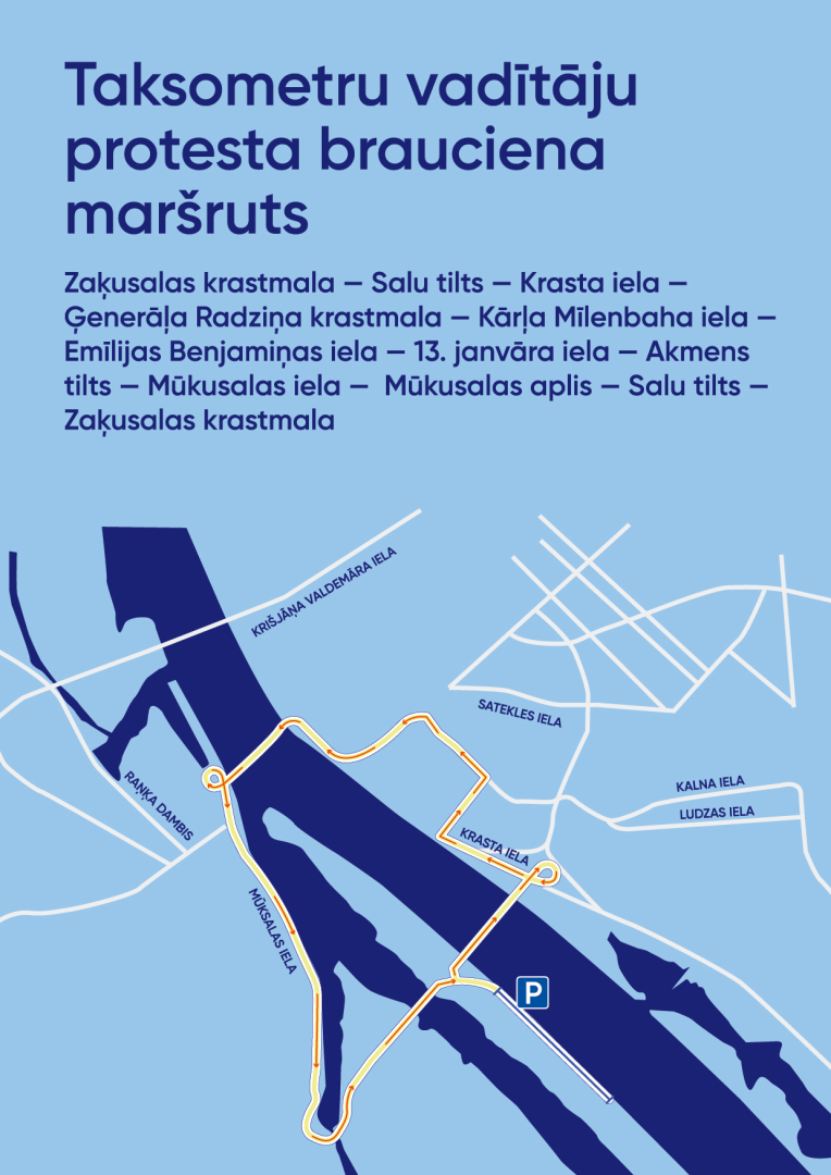 Taksomteru vadītāju protesta brauciena maršruts