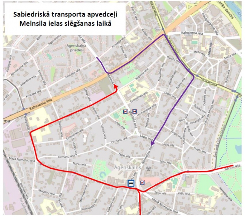 Sabiedriskā transporta apvedceļi Melnsila ielas slēgšanas laikā