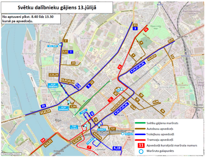 Sabiedriskās transporta apvedceļi gājiena laikā