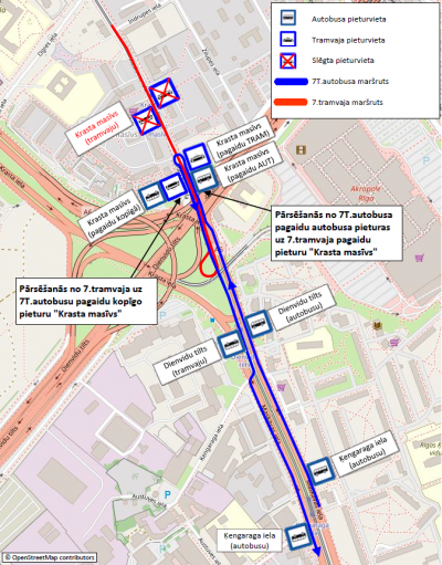 7 tramvaja un 7T autobusa shēma