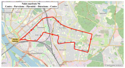 Maršruta N6 “Centrs – Purvciems – Pļavnieki – Dārzciems - Centrs” karte