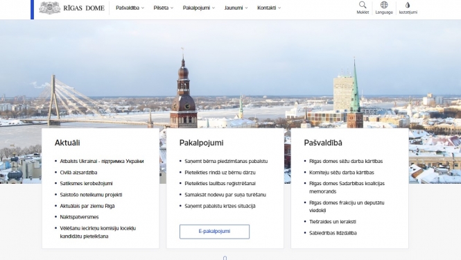 Rīgas pašvaldības mājas lapas sākumlapa