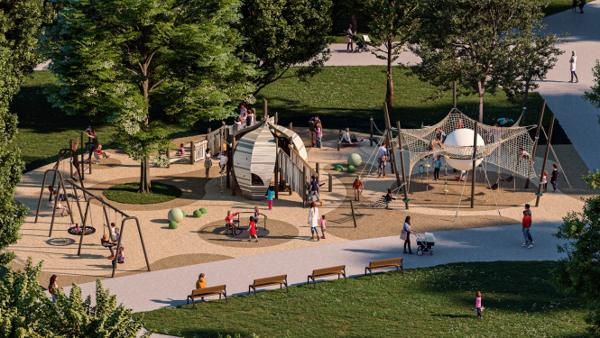 Bērnu rotaļu laukuma Vērmanes dārzā vizualizācija