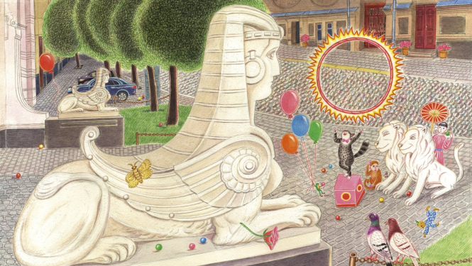 Anitas Paegles zīmējums M. Cielēnas grāmatai “Sfinksas Albertas smaids”