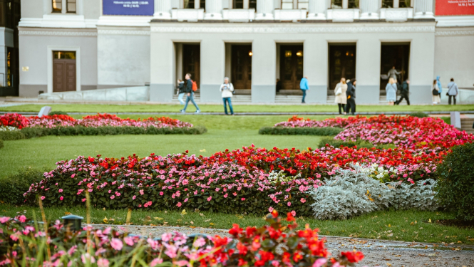 Operas skvēra celiņi un ziedi
