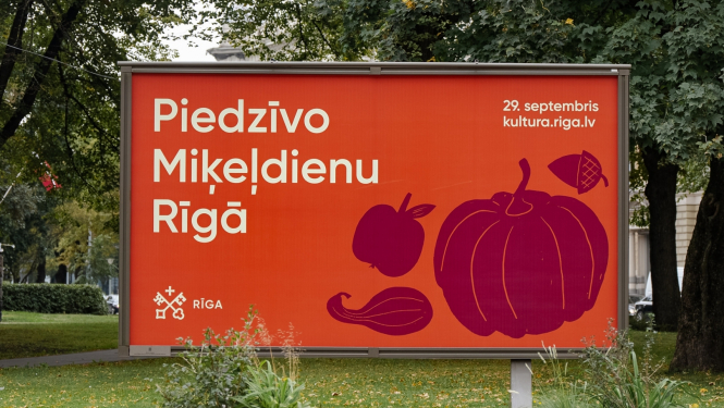 Miķeldienas plakāts pilsētvidē