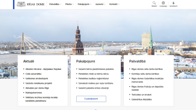 Rīgas pašvaldības mājas lapas sākumlapa
