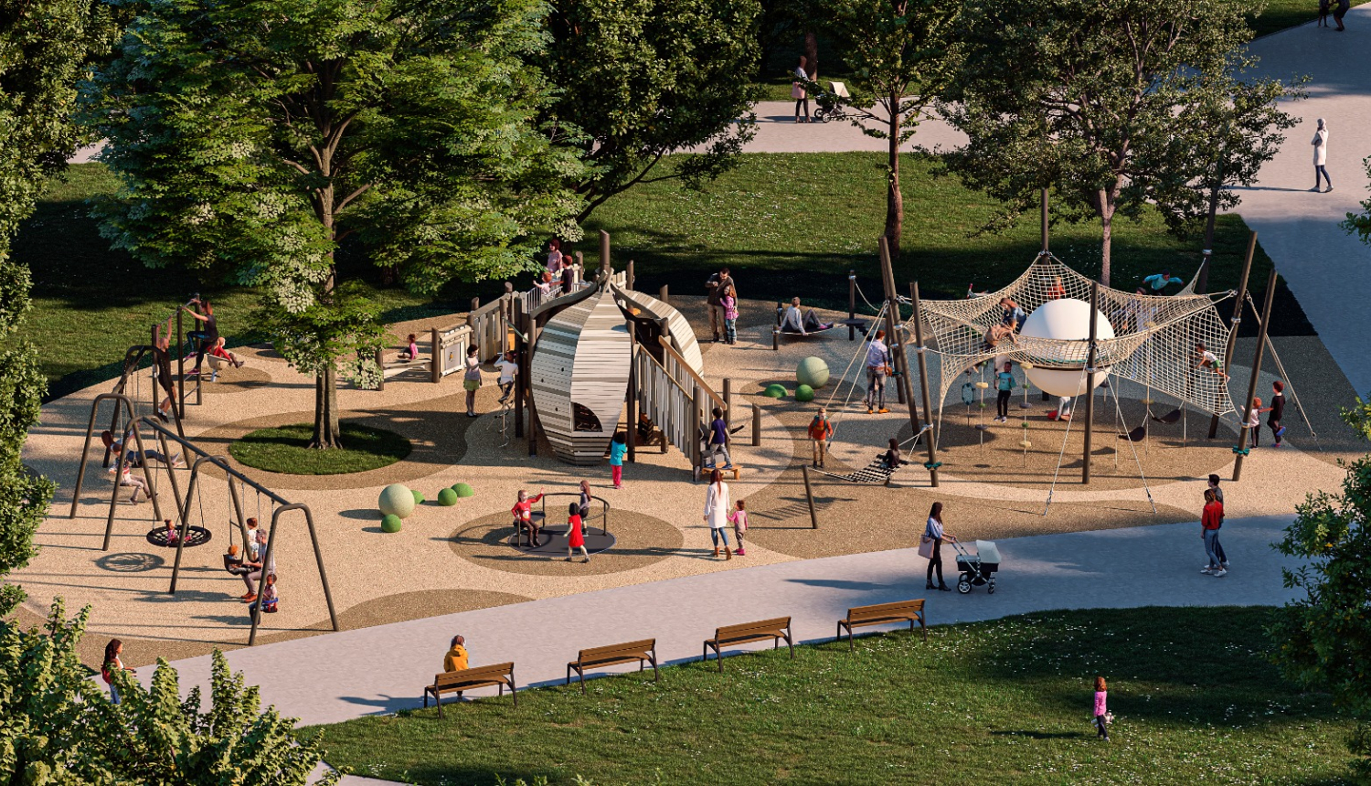 Bērnu rotaļu laukuma Vērmanes dārzā vizualizācija