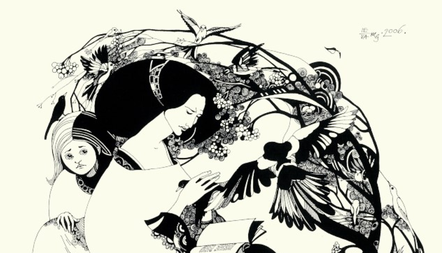 Tušas zīmējums “Dārza dziedājumi I”, 2006.